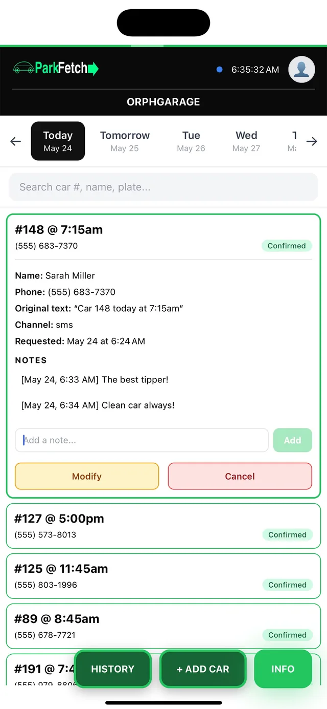 Operator app — Request detail & notes